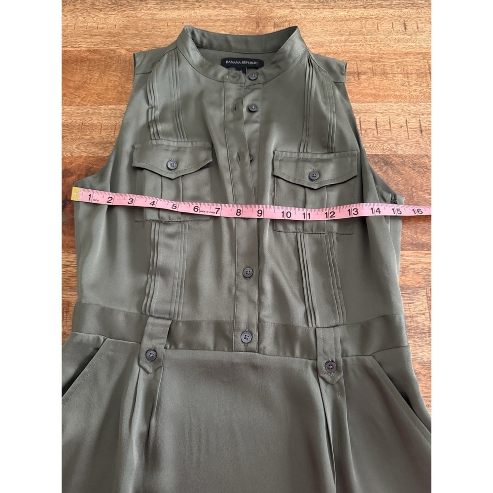 Banana‎ Republic Olive Green Shirt Dress Womens 0 Sleeveless Satin Utility Midi - Picture 8 of 9